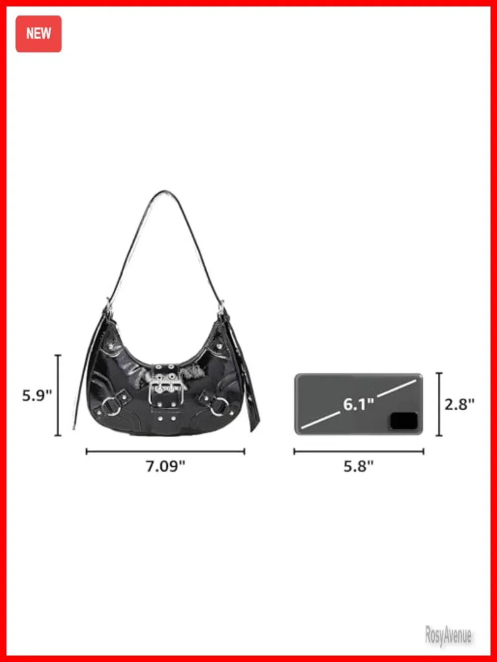 Y2K Goth Handbag Studded PU Leather Clutch Shoulder Bag